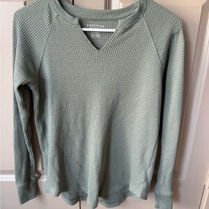American Eagle Outfitters Sage Green Waffle Knit Long Sleeve Top
